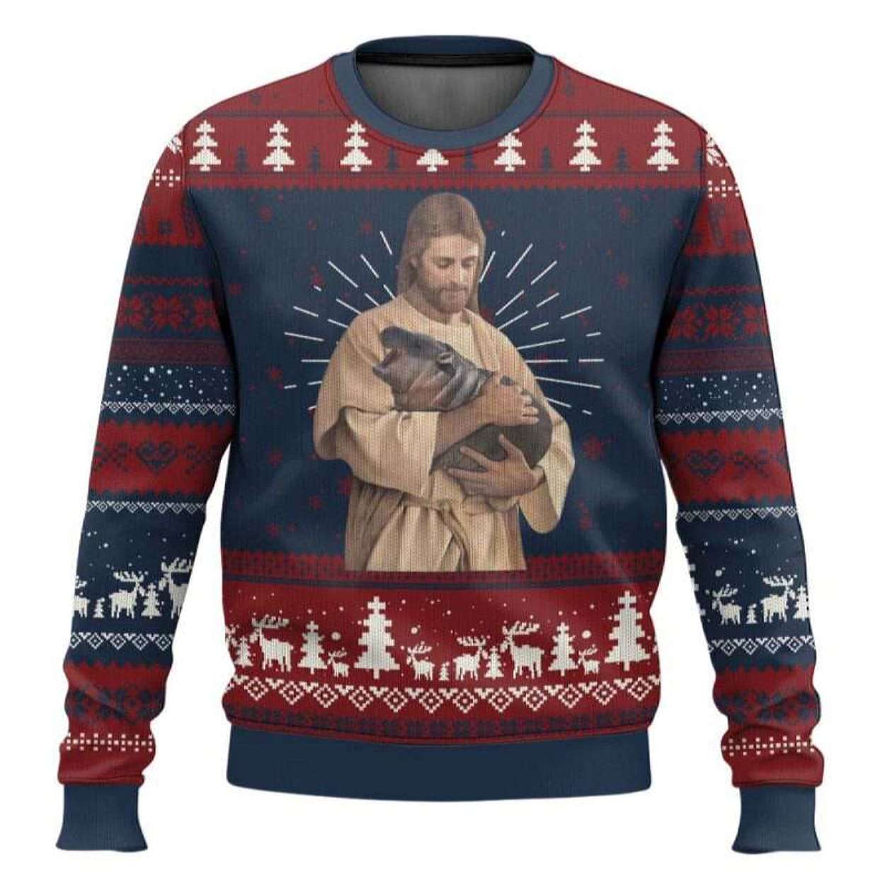 Jesus Loves Moo Deng Ugly Christmas Sweater
