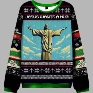 Alternative view of Jesus Wants A Hug Ugly Christmas Sweater - gullprint.com