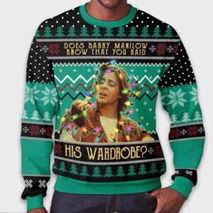 Alternative view of John Bender Does Barry Manilow Know That You Raid His Wardrobe Christmas Ugly Sweater