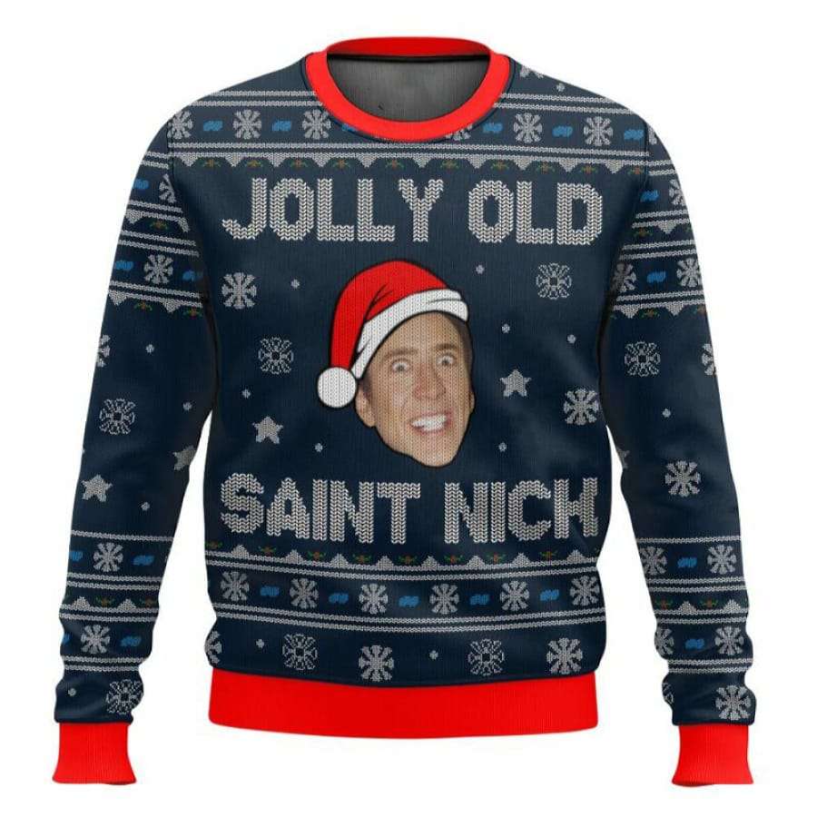 Jolly Old Saint Nick Nicolas Cage Ugly Christmas Sweater
