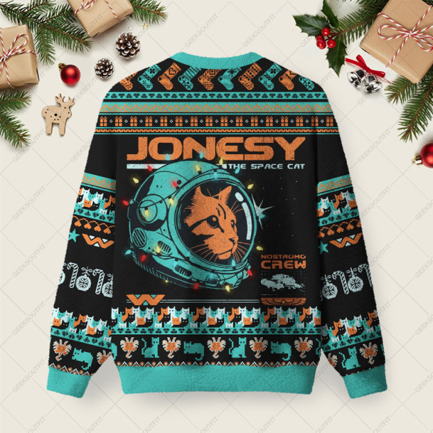 Alternative view of Jonesy The Space Cat Ugly Christmas Fuzzy Fleece Sweatshirt