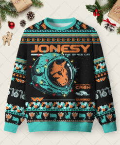 Jonesy The Space Cat Ugly Christmas Fuzzy Fleece Sweatshirt