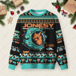 Jonesy The Space Cat Ugly Christmas Fuzzy Fleece Sweatshirt
