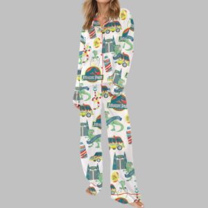 Alternative view of Jurassic Dinosaur Park Satin Pajama Set