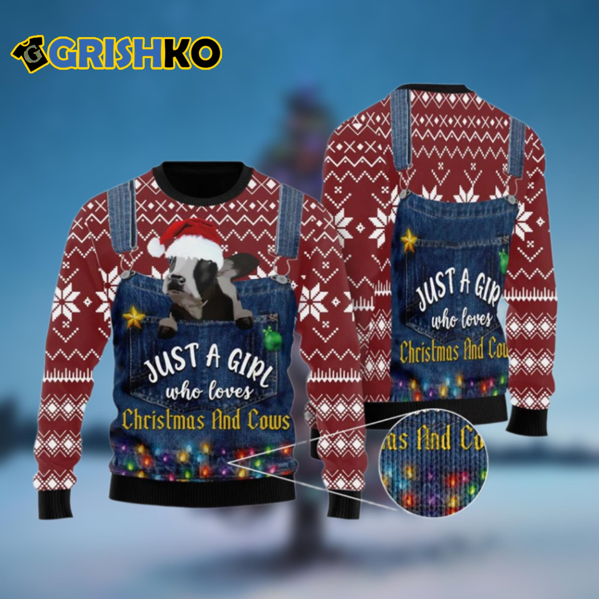 Just A Girl Who Loves Christmas And Cows Ugly Christmas Sweater - Grishko.com