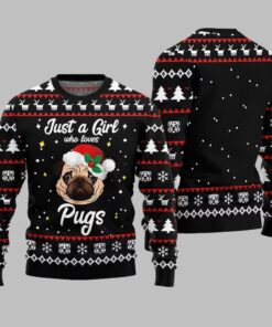 Alternative view of Just a Girl Who Loves Pugs Ugly Sweater Christmas 2025 