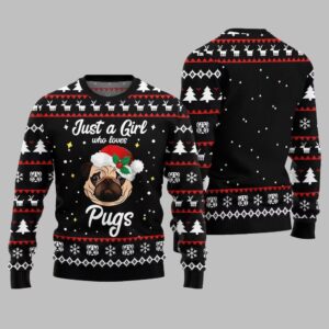 Alternative view of Just a Girl Who Loves Pugs Ugly Sweater Christmas 2025 - Grishko.com