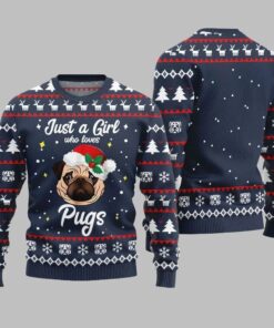 Just a Girl Who Loves Pugs Ugly Sweater Christmas 2025 