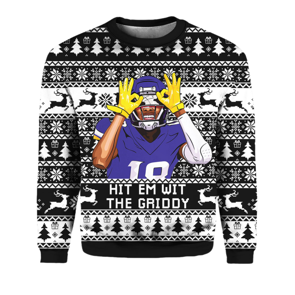 Justin Jefferson Hit Them With The Griddy Ugly Christmas Sweater - Grishko.com