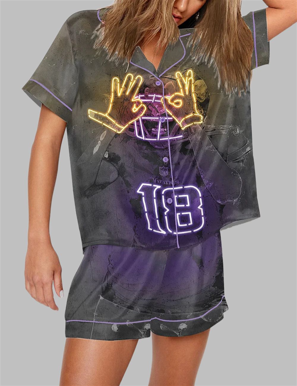 Justin Jefferson Poster Neon Vikings Pajama Set - Image 3