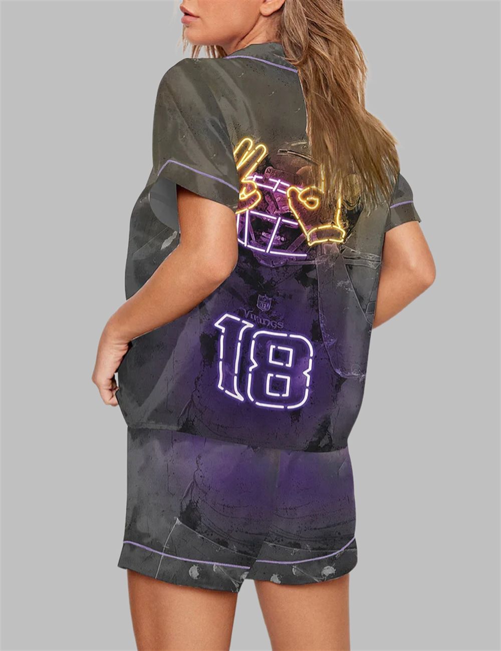 Justin Jefferson Poster Neon Vikings Pajama Set - Image 2