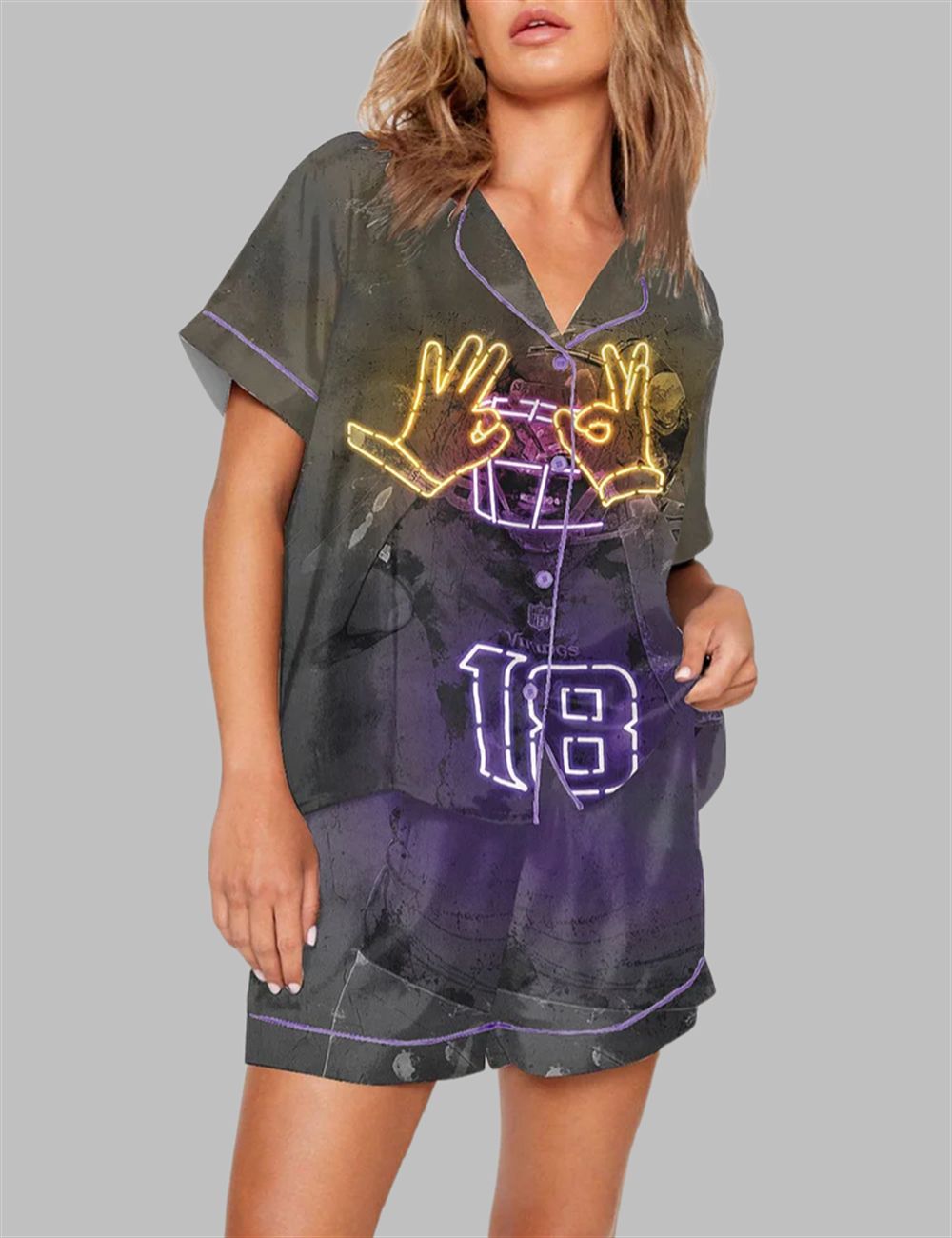 Justin Jefferson Poster Neon Vikings Pajama Set
