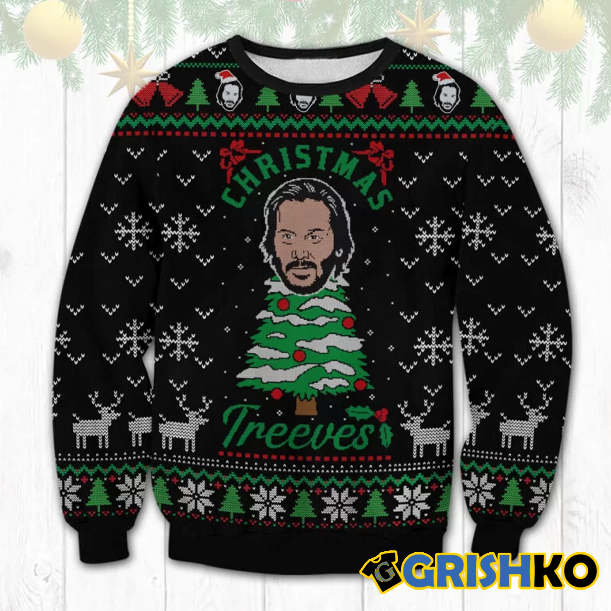 Keanu Reeves Christmas Funny Ugly Sweater - Grishko.com