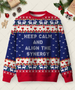 Keep Calm And Align The Synergy Ugly Christmas Fuzzy Fleece Sweatshirt