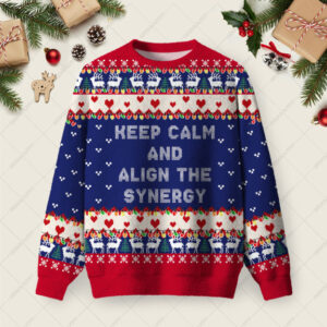 Keep Calm And Align The Synergy Ugly Christmas Fuzzy Fleece Sweatshirt