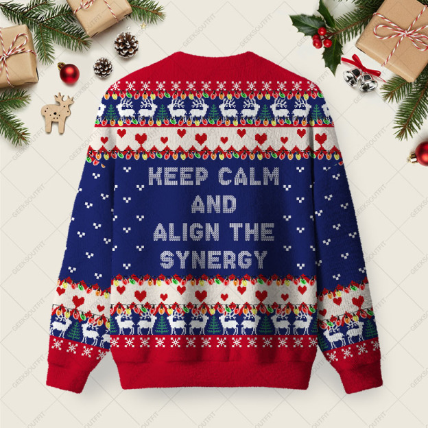 Alternative view of Keep Calm And Align The Synergy Ugly Christmas Fuzzy Fleece Sweatshirt