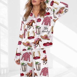Kentucky Derby Party Satin Pajama Set For Women