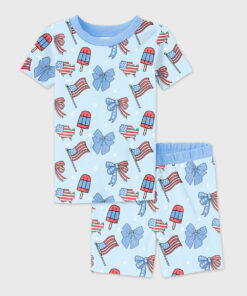Kid's American Bows Flag And Ice Cream Patriotic Pajama Set