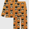 Kid's Black Cat Drinking Coffee Satin Family Pajamas Set