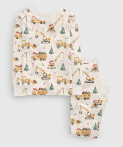 Kid's Christmas Construction Xmas Digger Long Sleeve Pajama Set