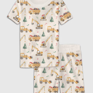 Kid's Christmas Construction Xmas Digger Short Sleeve Pajama Set