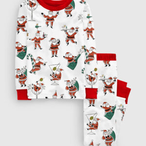 Kid's Christmas Santa Martini Cocktail Mid Century Modern Cocktail Long Sleeve Pajamas Set