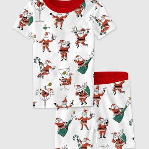 Kid's Christmas Santa Martini Cocktail Mid Century Modern Cocktail Short Sleeve Pajama Set
