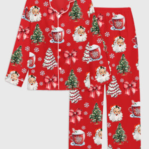 Kid's Coquette Christmas Santa Satin Family Pajamas Set