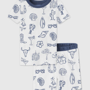 Kid's Cowgirl Coastal Bachelorette Hand Drawn Whimsical Short Sleeve Pajamas Set