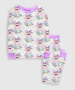 Kid's Iridescent Ghost Pumpkin Halloween Long Sleeve Pajama Set
