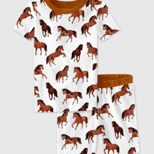 Kid's Little Rider Horse Print Short Sleeve Pajama Set
