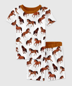 Kid's Little Rider Horse Print Short Sleeve Pajama Set