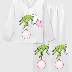Kid's Pink Christmas Grinch Satin Family Pajama Set