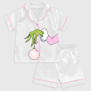 Alternative view of Kid's Pink Christmas Grinch Satin Family Pajamas Set