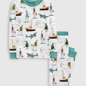 Kid's Shark Movie Amity Island Sea Travel Long Sleeve Pajama Set