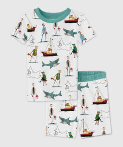 Kid's Shark Movie Amity Island Sea Travel Short Sleeve Pajama Set