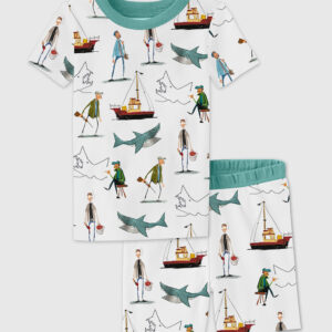 Kid's Shark Movie Amity Island Sea Travel Short Sleeve Pajama Set
