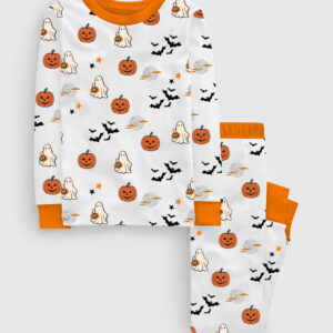 Kid's Spirit Halloween Pumpkin Boo Long Sleeve Pajama Set