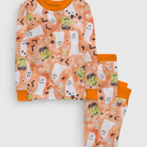 Kid's Starry Ghost Spooky Halloween Cute Ghost Aesthetics Pastel Halloween Print Long Sleeve Pajama Set
