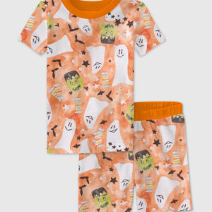 Kid's Starry Ghost Spooky Halloween Cute Ghost Aesthetics Pastel Halloween Print Short Sleeve Pajama Set