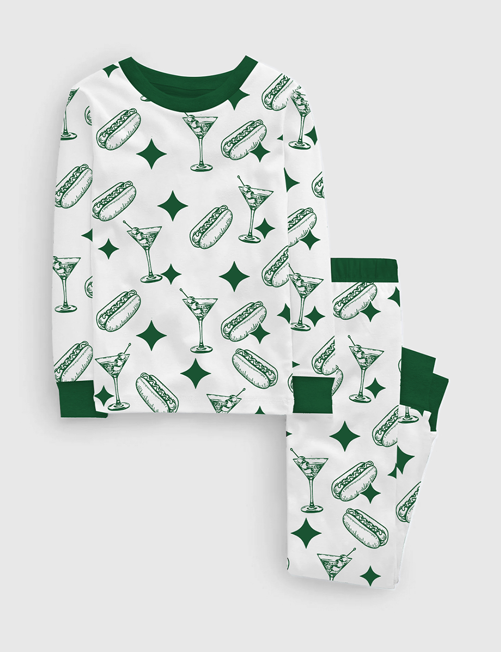 Kid's Tinis And Weenies Dirty Martini Party Print Long Sleeve Pajamas Set