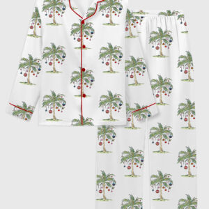 Kid's Tropical Christmas Aloha Holiday Beach Santa In July Hawaiian Long Sleeve Pajama Set