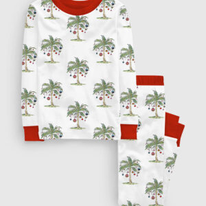 Kid's Tropical Christmas Aloha Holiday Beach Santa In July Hawaiian Print Long Sleeve Pajama Set