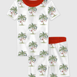 Kid's Tropical Christmas Aloha Holiday Beach Santa In July Hawaiian Print Short Sleeve Pajama Set