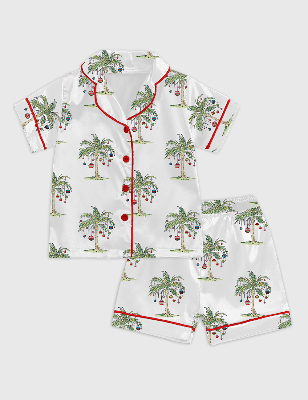 Kid's Tropical Christmas Aloha Holiday Beach Santa In July Hawaiian Short Sleeve Satin Pajama Set