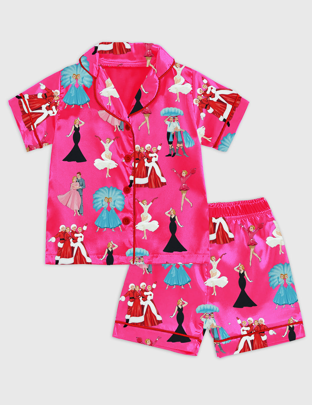 Kid's White Christmas Movie Satin Pajamas Set - Image 2