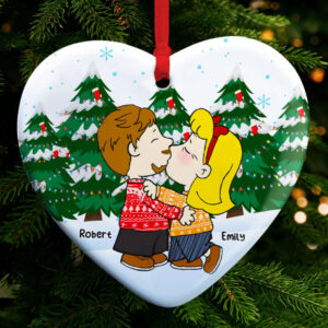 Kissing Couple - Personalized Christmas Gifts - Couple Heart Ornament