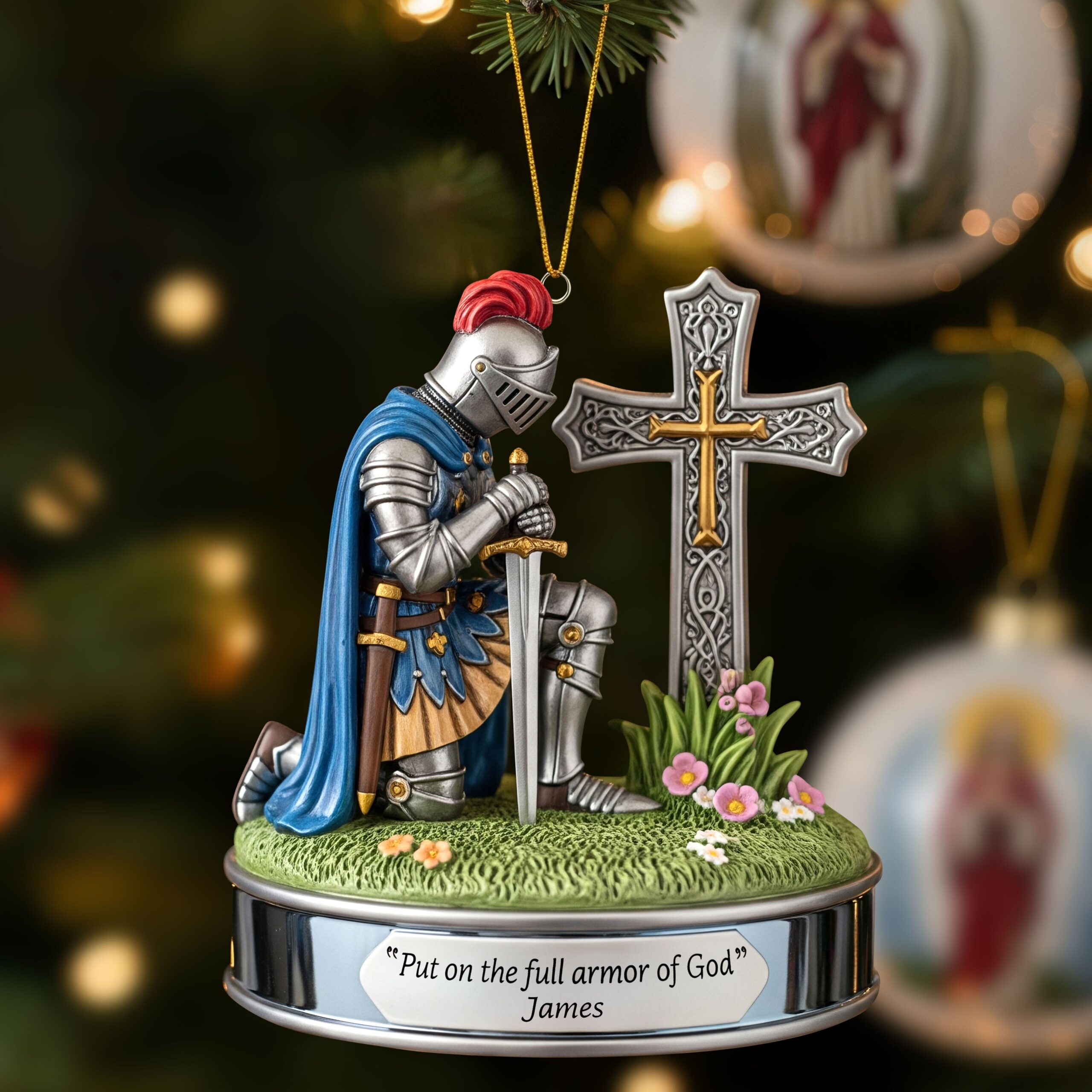 Kneeing Knight Ornament - Personalized Gifts For Christian 01huti220825