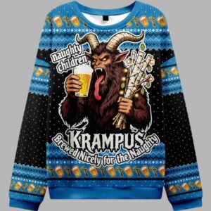 Krampus Drinking Beer Christmas Ugly Sweater - gullprint.com