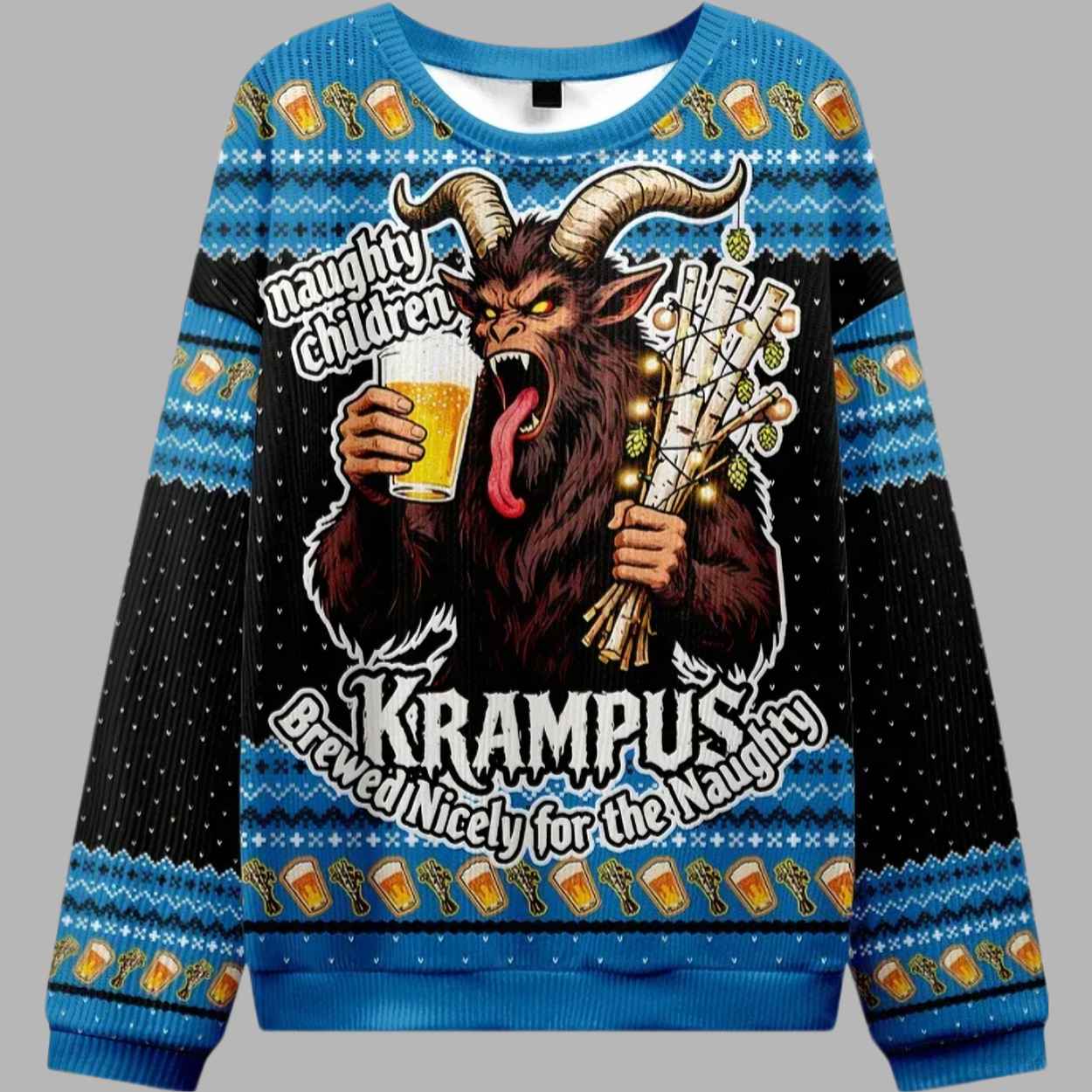 Krampus Drinking Beer Christmas Ugly Sweater - gullprint.com